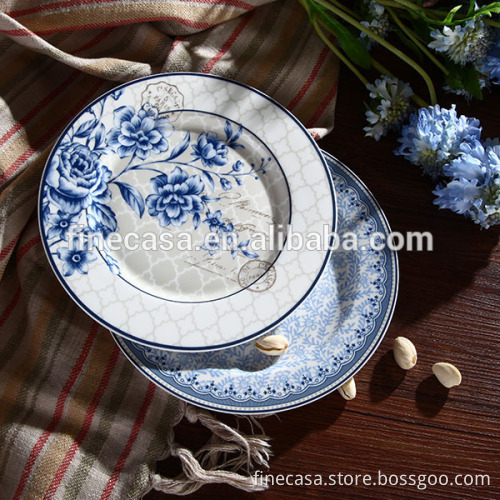 7.5 Inches Elegant Fine New Bone China Ceramic Dinner Plate sets of Blue Dream
